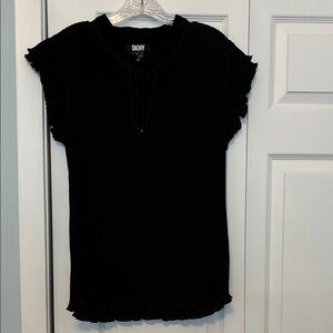 Cute pleated black top with keyhole neckline